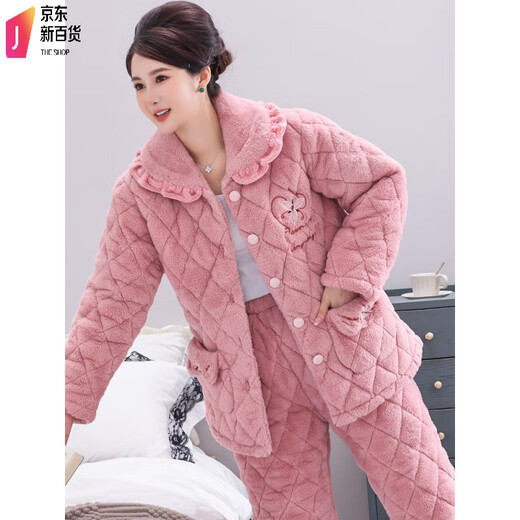 Antarctic pajamas for women in autumn and winter coral velvet three-layer cotton thickened warm and velvet middle-aged and elderly home clothes for mothers in winter 1105 lotus purple XL (110-130Jin [Jin equals 0.5 kg])