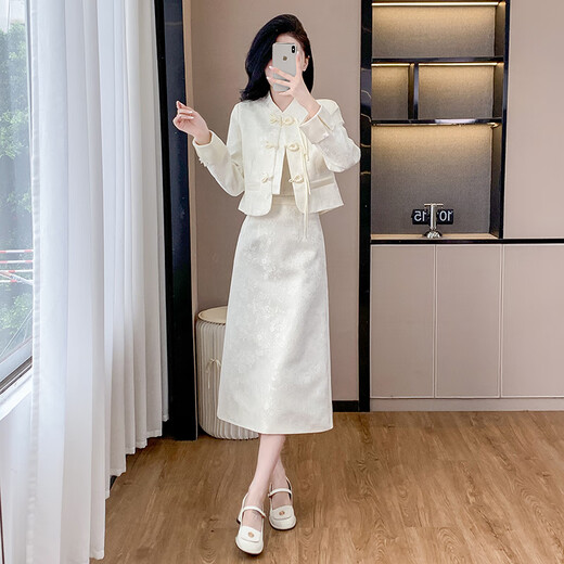 Suluolin (SULUOLIN) 2025 spring and autumn new women's two-piece suit dress Chinese style national style high-end temperament clothes Mi Xing suit M 105-115Jin Jin equals 0.5 kg