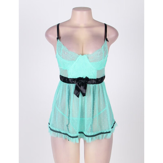 Kang Mengdi one-piece sexy underwear large size fat mm suspender lace pajamas female sexy nightgown hot European and American style high-end garter belt green (with steel ring nightgown + thong) XL recommended 130-160Jin [Jin equals 0.5 kg]