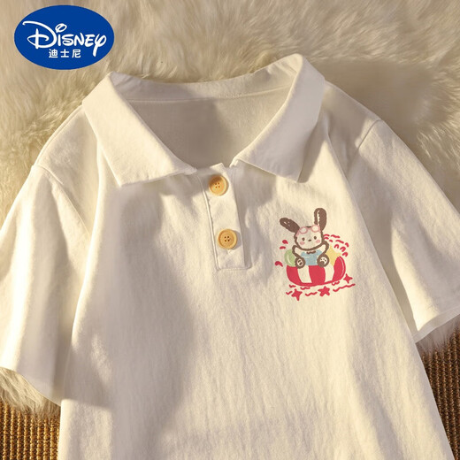 迪士尼（Disney）女童纯棉短袖t恤polo衫印花夏装中大童小女孩打底衫儿童洋气上衣 白色#1105 120 cm适合110-120cm5-6岁