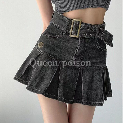 Langwei Feray Retro American Heißes Mädchen riss den Hüftrock für Frauen Frühling und Sommer neuer High-T-A-Line-Halbkörper-Kurzrock 16851 Retro Blue [keine Auskleidung] M (95-105jin [Jin gleich 0,5 kg])