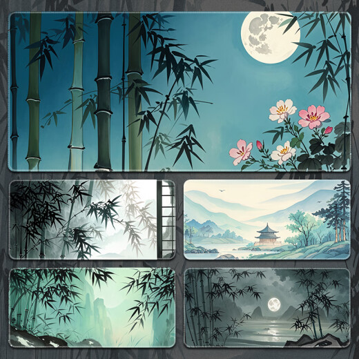 三色猫鼠标垫大号国风山水电竞游戏古风键盘垫定制电脑办公桌桌面垫中国风桌垫加厚防滑学生宿舍家用垫 12040碧绿山水 60厘米x30厘米x2毫米