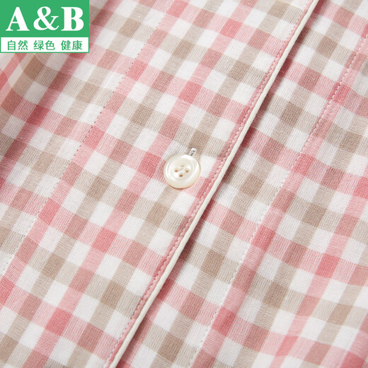 AB睡衣女夏纯棉长袖长裤两件套情侣男薄款春秋全棉格子家居服套装 G761 男士-深蓝格子 L