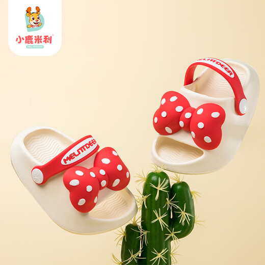 Deer Mili baby hole shoes girl summer 1-3 years old 2 home eva baby anti-slip soft bottom new children's slippers strawberry red inner length 15cm