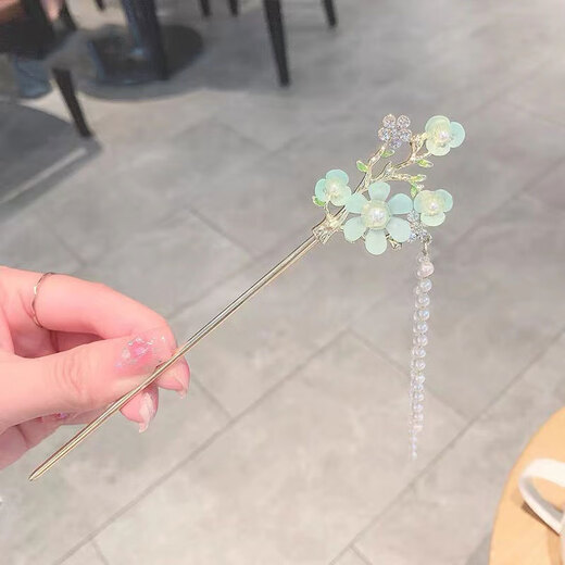 Mrs Win's new antique style tassel flower hairpin, ball headband, hairpin, cheongsam, Hanfu hairpin, walking accessories, light green flower tassel