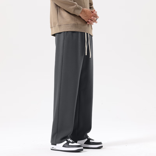MINISO straight-leg pants for men spring and autumn new solid color trendy drape sports casual pants and sweatpants for men loose and versatile trousers black (solid color) XL 180 (weight 140-160Jin Jin is equal to 0.5 kg)