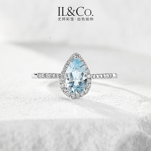 IL&CO Youke ice blue water drop 18K gold natural aquamarine ring female colored gemstone diamond birthday gift for wife natural aquamarine about 75 minutes No. 11