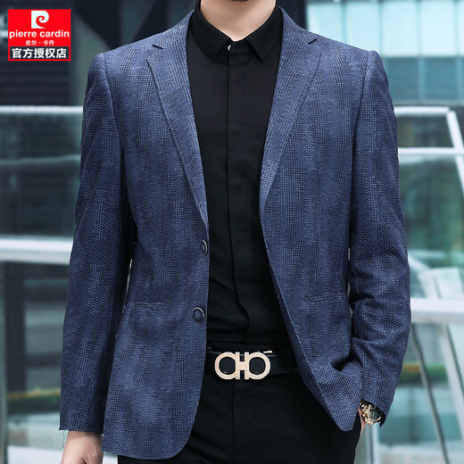 Pierre Cardin high-end light luxury spring and autumn men's casual suit middle-aged casual small suit jacket single suit business dad top knitted blue 185/96A