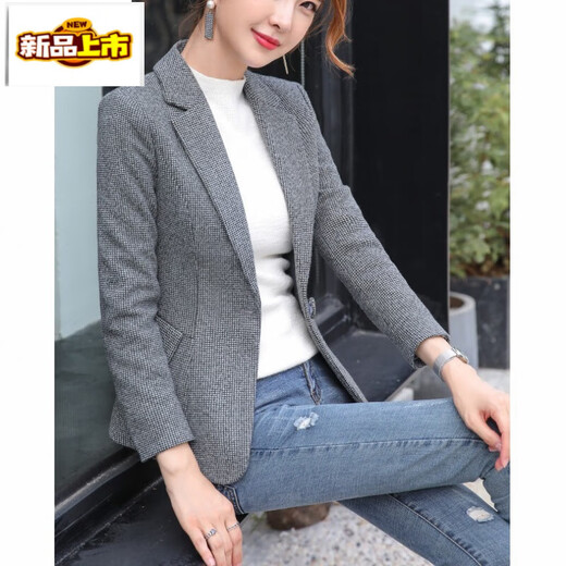 Chujing 2025 spring and autumn new style small suit jacket women's slim long-sleeved suit short woolen top casual trendy red S