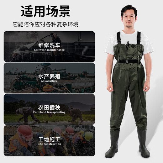 YogelTackle nylon half-body waders, wear-resistant fishing suit, one-piece waterproof suit, rain pants with rain boots, wading pants, fishing trousers