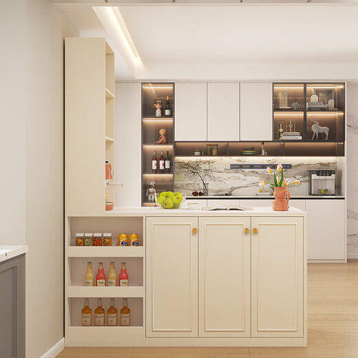 Qiangxiang Cream Style Slate Sideboard Dining Table Integrated Bar Kitchen Storage Island Table Partition Cabinet Small Apartment G259 Style 1 (Stone Table Top) 2000*600*2300