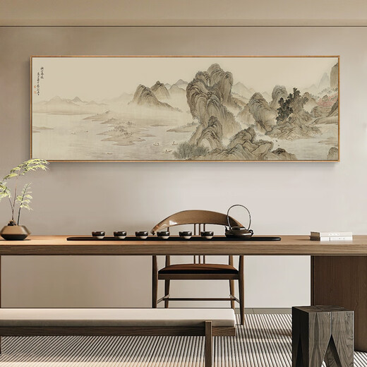 Renzhai Lake and Mountain Warmth in Spring picture hanging painting New Chinese style living room sofa backing mural tea room background wall banner ink Chinese painting frame A- Lake and Mountain Warmth in Spring picture 1 210x70cm (outer frame size) walnut color aluminum alloy frame + crystal porcelain surface