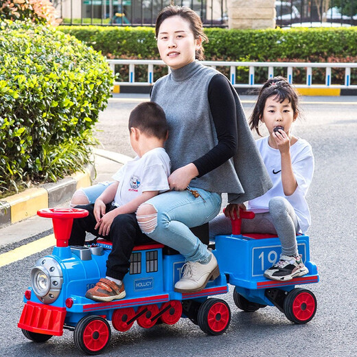 Hand in hand small train children's electric car four-wheel male and female baby stroller children can sit adults and children toy car red and black four-wheel drive + dual battery parent-child car/remote control