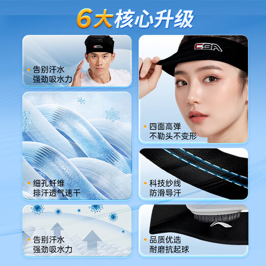 李宁发带男运动止汗头带导汗头巾吸汗跑步女束发带头箍篮球羽毛球装备