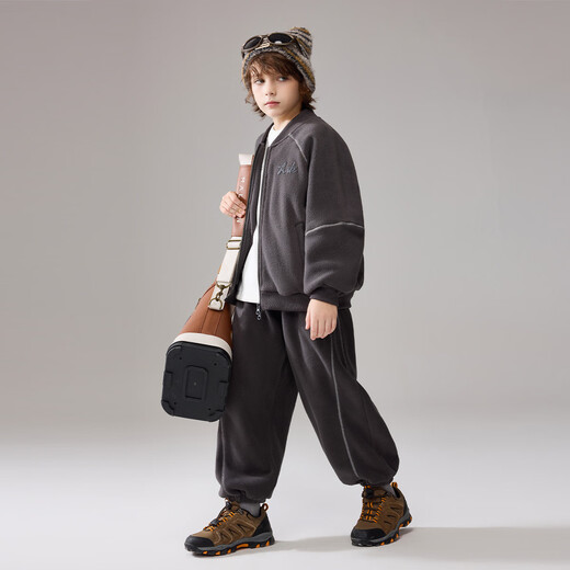 ASK JUNIOR children's sports suit 25 winter medium and large children's knitted zipper plus velvet sweatshirt and sweatpants two pieces for boys