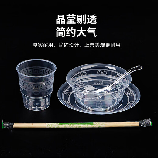 Youao disposable tableware set of 20 sets (bowls, cups, plates, spoons, chopsticks) five-piece set for outdoor barbecue and camping no-wash