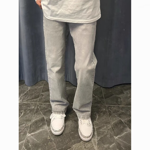 Mode koreanische Ins American High Street Vielseitige, schlanke und leicht Flare Jeans für Männer und Frauen lässige trendige trendige schwarze rauchgraue Hosen G841 Zement grau 2xl