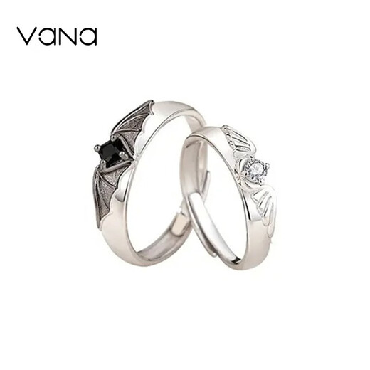 Vana Angel and Demon Silver Couple Ring Open Pair Ring Silver Birthday Gift for Boyfriend and Wife A Pair of Rings
