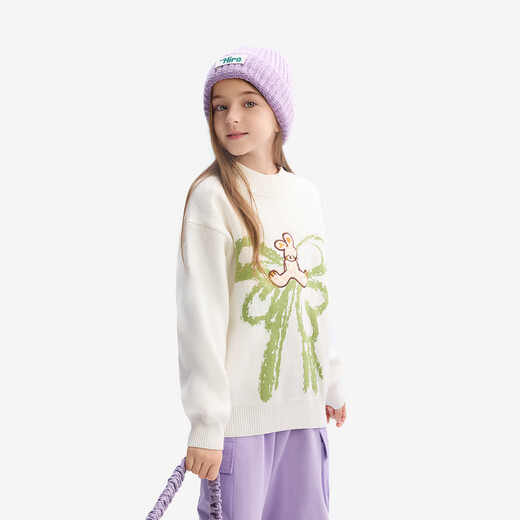 Maqidun (MQD) Girls 'Sweater 2024 Herbst und Winter Neuer Halbschildkrötenpullover mittel- und großer Kinderpullover Bogen