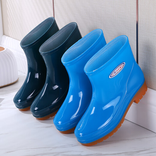 Huili four-season wear-resistant beef tendon sole waterproof shoes fashionable short rubber shoes kitchen soft sole water boots rain boots women comfortable and non-slip on rainy days Khaki-single shoes Standard size 38