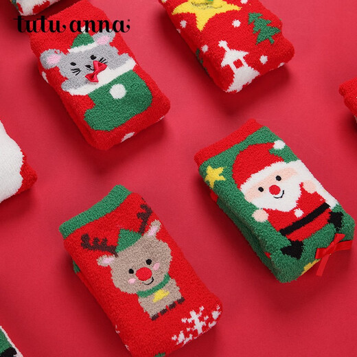 Tutuanna children's furry socks autumn and winter Christmas elk cartoon winter short velvet warm short socks 87558129- 1 pair 18-20cm (suitable for 7-9 years old)