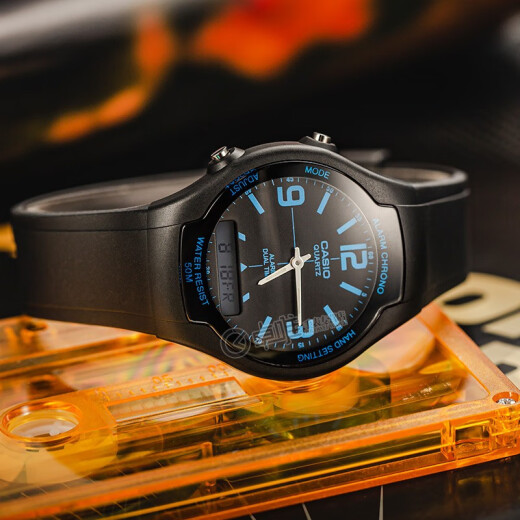 Casio (CASIO) watch digital pointer dual display student watch men's watch black disc black rubber belt AW-90H-2B