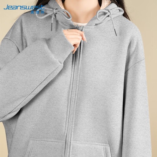 Jeansves fleece sweatshirt for women 2025 winter new thickened cardigan imitation sherpa jacket versatile solid color hooded top for women