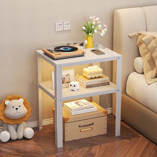 Home living room bedroom floor-standing storage rack Nordic style simple solid color storage rack wrought iron shelf modern bedside table white second floor 37 long 28 wide 45 high