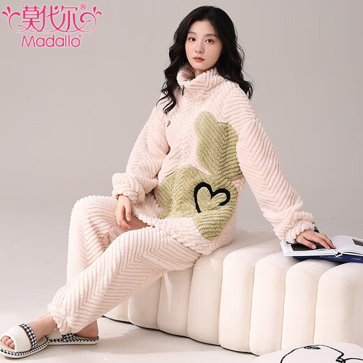 Modal autumn and winter coral velvet couple pajamas for women Korean style cute zipper cardigan home clothes men's simple casual suit CY9903 women M women