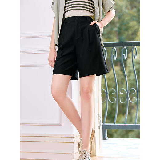 Betu women's new summer casual pants high waist wide leg loose versatile trousers casual pants 2407T76 black M