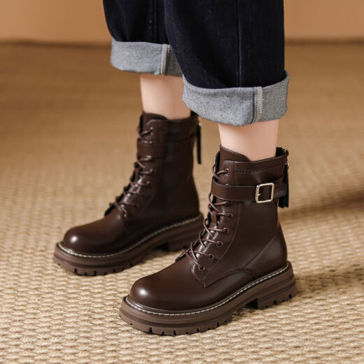 Daphne thick-soled Martin boots for women, autumn and winter short boots for women, versatile single boots, British style mid-calf boots for women, brown 38