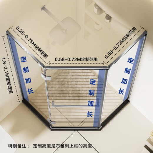 
JOMOO extremely narrow diamond shower room stainless steel wet and dry separate bathroom glass swing door household shower partition door [Mumbling black] 689 yuan/square price