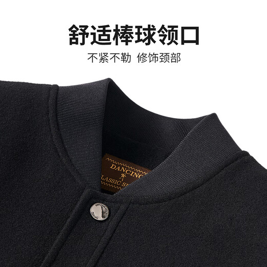 Tanzen mit dem Wolf [52% Wolle] Modebaseball Uniform Wollmantel Herrenjacke 001 schwarz 185
