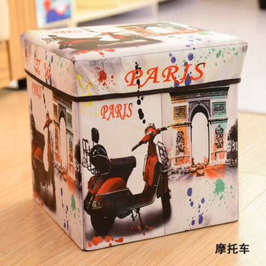 Chenzhi Shangpin retro printed coated storage stool storage box multi-functional covered folding storage stool shoe replacement stool storage stool high heels 30*30*30cm