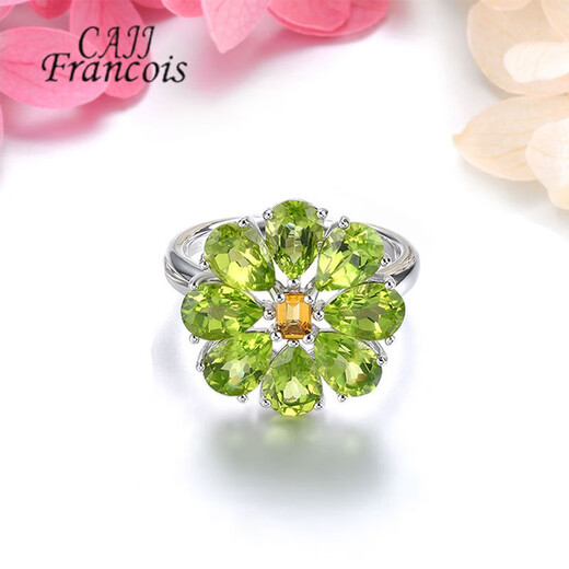 CAJJ Francois 6.90 carat peridot ring for women, natural colored gemstone, 925 silver inlaid jewelry, No. 13