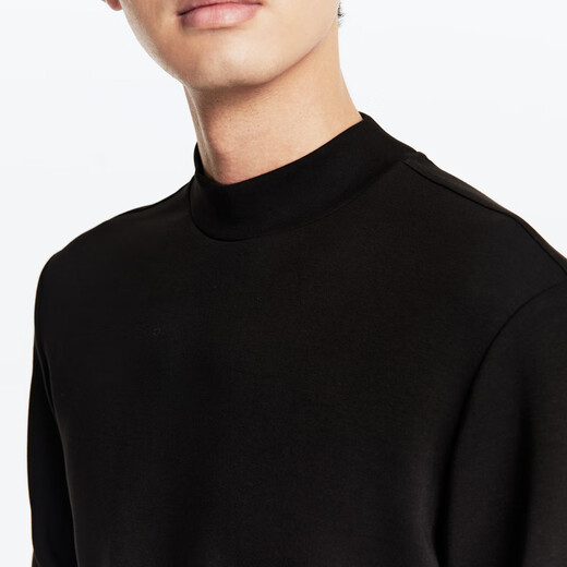 JOEONE half turtleneck solid color long-sleeved T-shirt sweatshirt for men autumn and winter casual cotton blended soft skin-friendly top inner fit slim version + black + TT1DX40227 XL 180/100A(52)