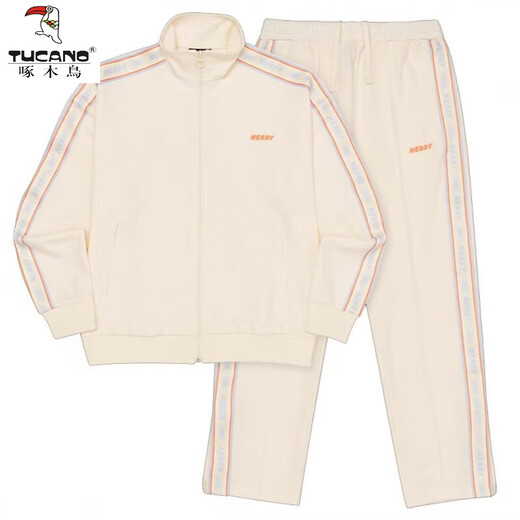 Woodpecker sportswear sweatshirt suit women 2022 autumn new style college style fashion ins jacket straight pants two-piece set milk apricot color [pure cotton two-piece set L [recommended 100-115 Jin [Jin equals 0.5 kg]]