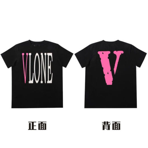 FHHUABD美式潮牌VLON Jerry大V短袖fog高街半袖男女情侣ins夏季VTG风T恤 6198-黑色 S 码 建议90-110斤