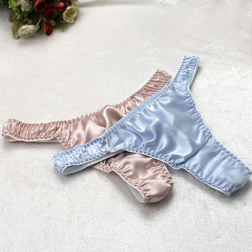 
Jiyafu Comfort Thong Pants Mulberry Silk Universal Low Waist Sexy Silk Breathable T-Pants Valentine's Day Gift White XL