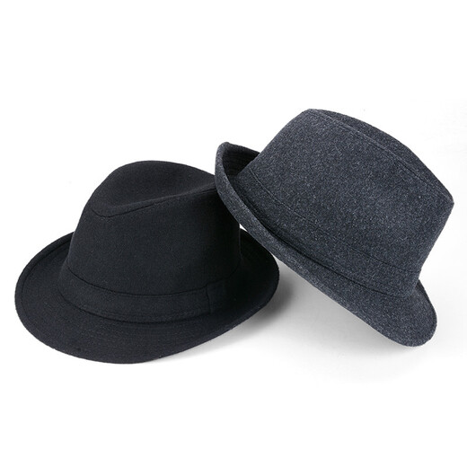 apatia hat autumn and winter top hat men plus wool warm middle-aged and elderly British jazz hat women gentleman black retro L146 plus velvet dark gray 57cm