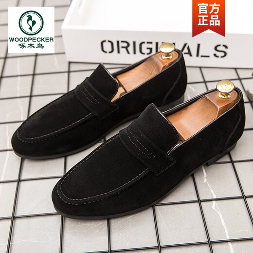 Specht 2024 Sommer Neue Mützenschuhe Herren Frühling Frosted Fell Casual Love Trendy Schuhe Herrenkoreaner Lederschuhe 6999 Schwarz 38