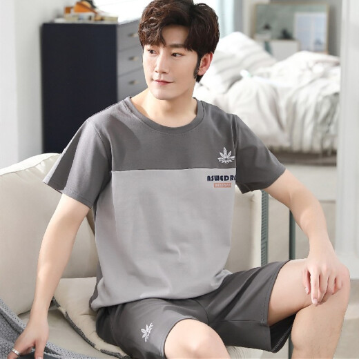 Yinqina short-sleeved pajamas for men summer comfortable cotton wearable round neck thin summer men's suit home clothes 2016XL-175CM