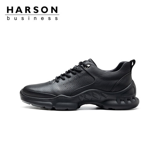 Harson first-layer calfskin men's shoes autumn and winter sports leather shoes thick-soled business casual shoes genuine leather commuter high-end walking shoes black four seasons 41 (255mm)