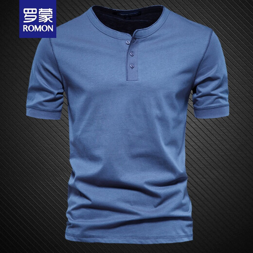 ROMON summer henley shirt men's t-shirt heavyweight cotton American half-sleeved open collar short-sleeved tough guy tops men's bottoming shirt white L 145-160Jin Jin equals 0.5 kg