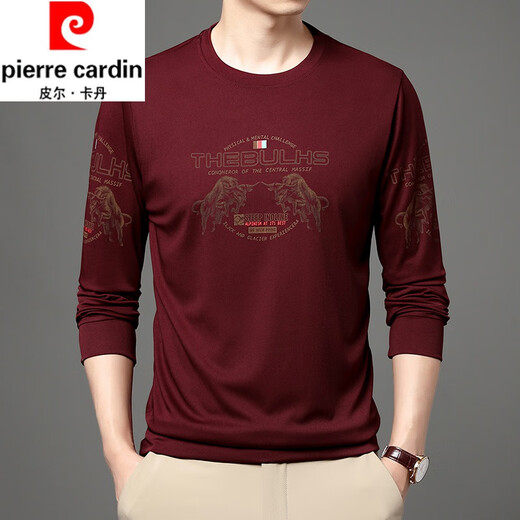 Pier Cardin Hielo para hombres Seda fría Folía transpirable Camiseta de manga larga primavera y otoño delgada sudadera redonda de cuello redondo Camisa de camiseta de mediana edad y jóvenes azules azul 6627 170/l