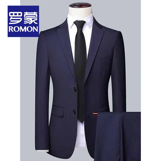 ROMON high-end customized suit men's business professional formal wear wedding groom's work slim small suit men's jacket black suit top 180/2XL recommended 130-145 Jin Jin equals 0.5 kg