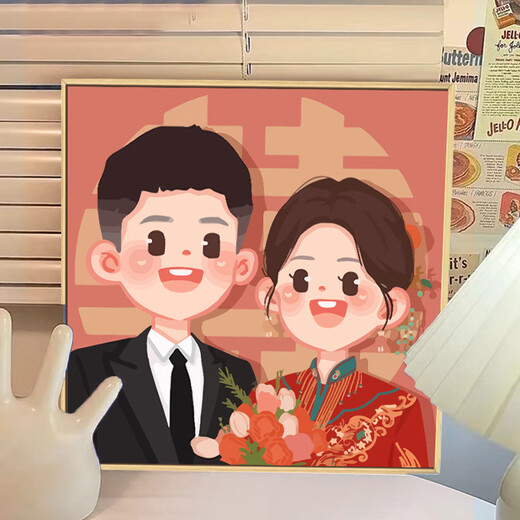 喜字结婚礼物定制数字油画diy填充色手工绘订新婚纱照丙烯装饰画 qx11153 22400184235，18836366819:规