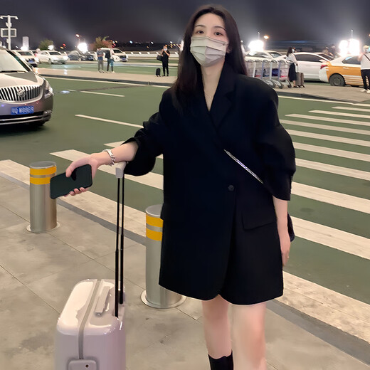 GARNUO black small suit jacket women's two-piece suit 2025 spring and autumn new high-end small loose casual suit black suit S 101-110Jin Jin equals 0.5 kg