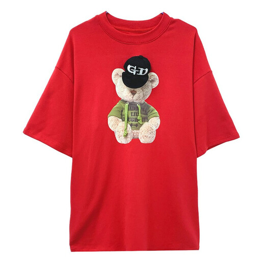 
Shanidoluo large size women's T-shirt for women fat mm summer clothing new product covering belly to make it look slim and loose bear patch top 16855 red 3XL recommended 140-160Jin [Jin equals 0.5 kg] to wear