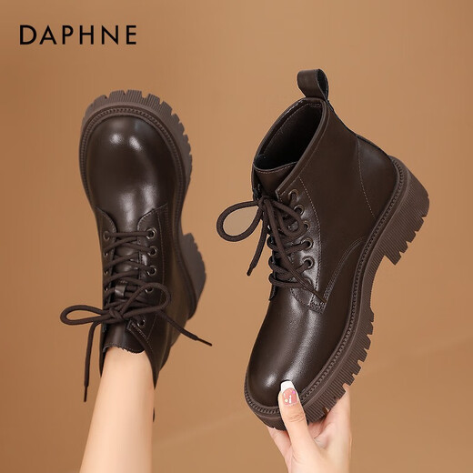 Daphne Martin Boots for Women 2024 Осень и зимний новый британский стиль плюс бархатные короткие ботинки для женщин для женщин для женских обуви толстая подошва рост в ретро-обуви для женщин коричневая главная картина [Добавлена бархат] 37